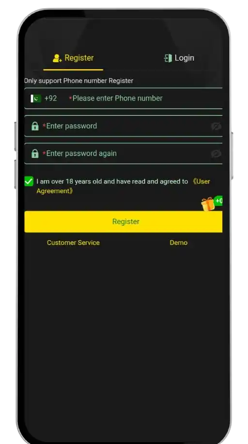 TY777 Game Signup Screen