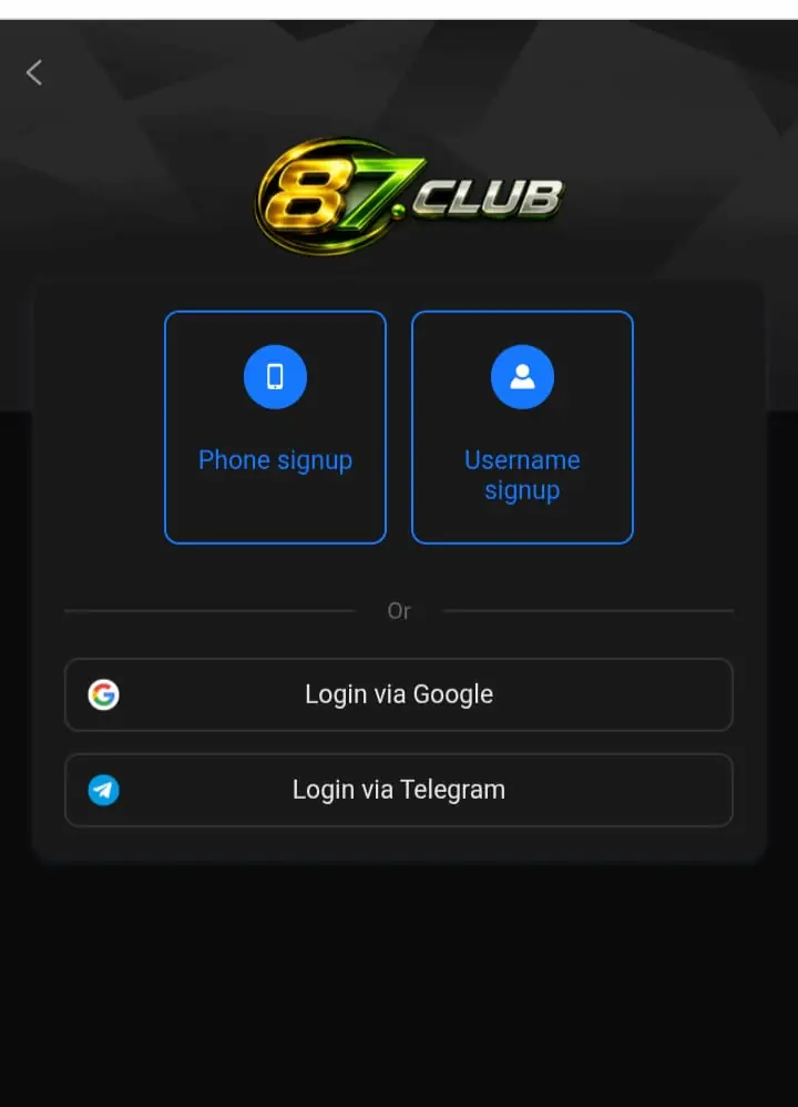 87Club Game Signup screen.