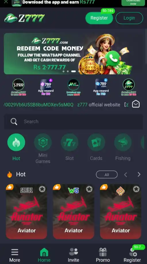 Z777 Game home screen