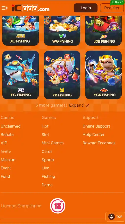 IC777 Game home screen dashboard 