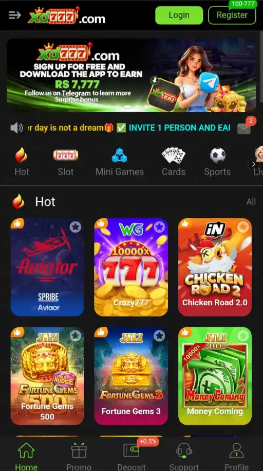 XD777 Game Home screen